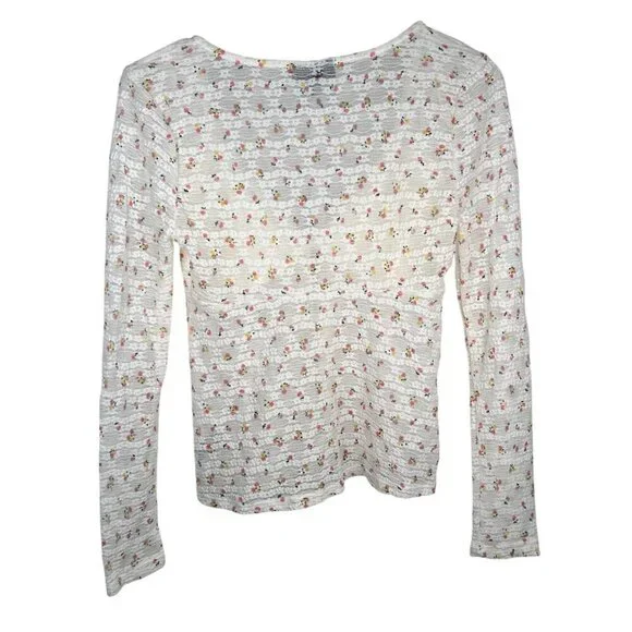 Self Esteem Small Floral Sheer Tie Front Bow Long Sleeve Cottage - Picture 2 of 9